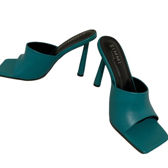 Simmi London heeled mules in peacock - Picture 7 of 7